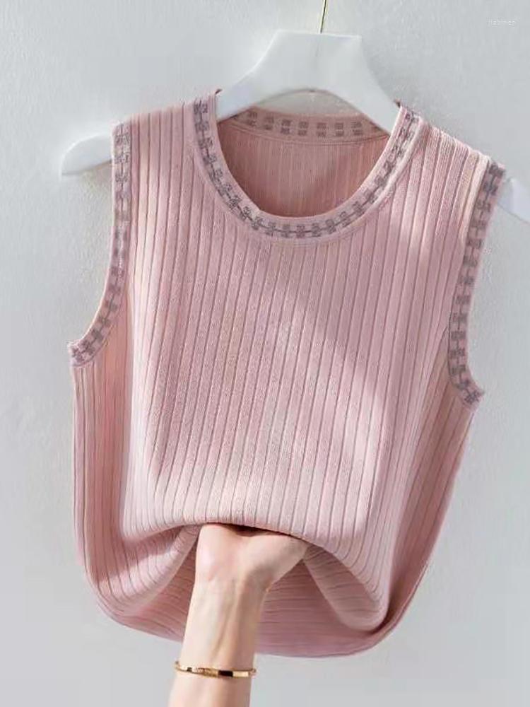 

Women's Tanks Thin Pink Knitted Top Mujer Tank Tops Women Vest 2023 Summer Sleeveless Slim Camisole Elasticity Woman Clothes Haut Femme, Black