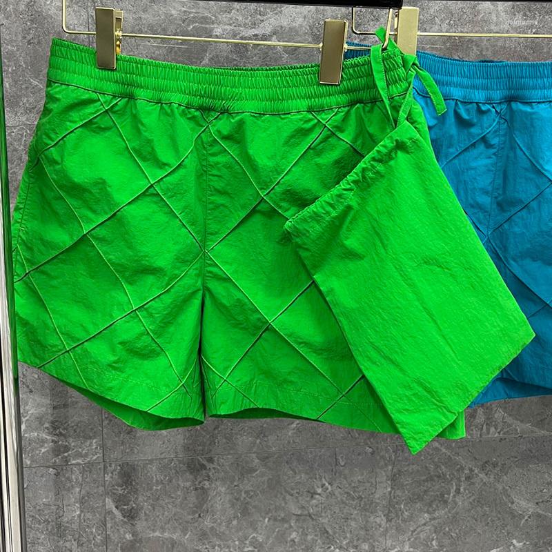 

Women's Shorts 2023 Summer Multiple Colors Rhombus Sport With Bag Runway Women Casual Elastic High Waist Loose Wide-leg Short Pants, Orange