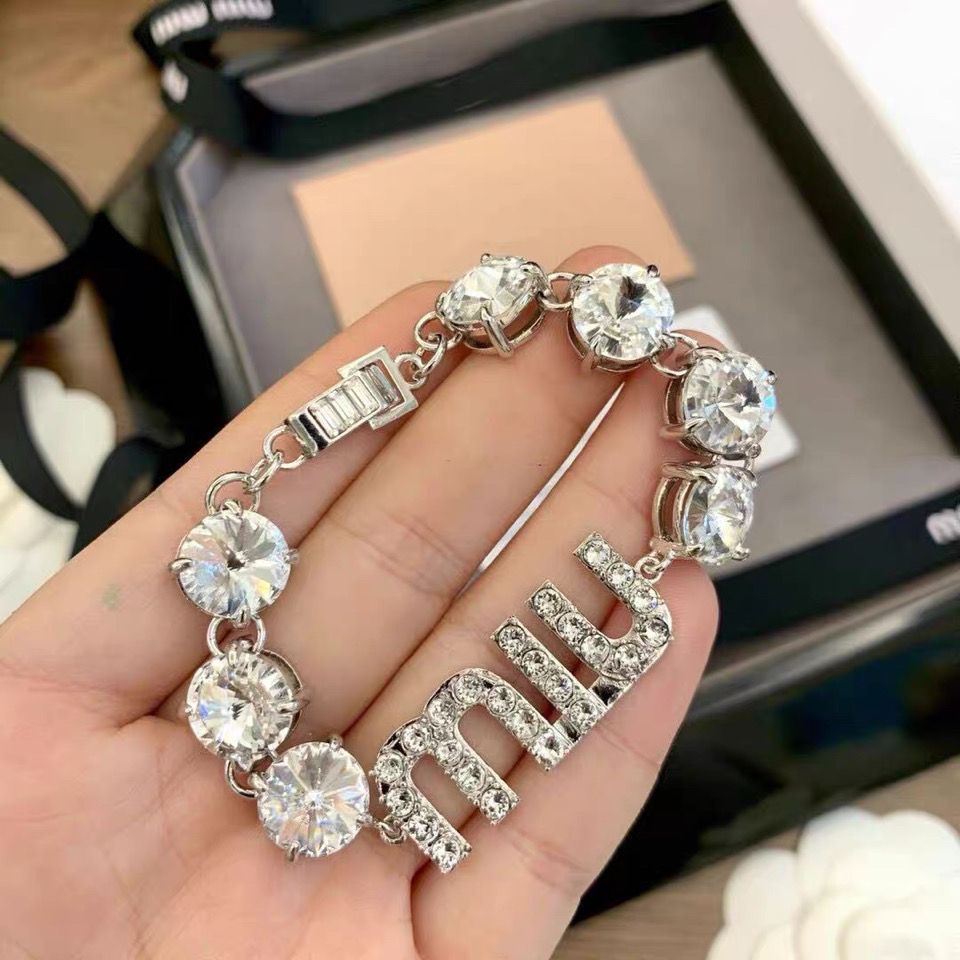 

Miu letter bracelet with buckle closure, lightweight and versatile bracelet with full diamond personality hip-hop Cuban jewelry for women