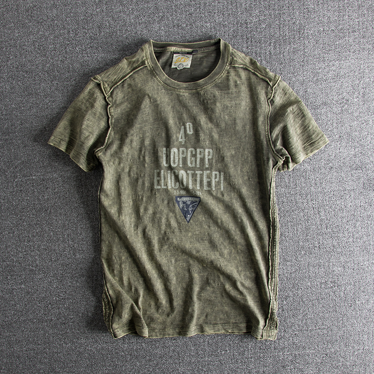 

Men's T-Shirts Natural Curling Retro Washed and Old Letter Printing Summer Trendy European and American Men's Round Neck Short-sleeved T-shirt 230509, Black