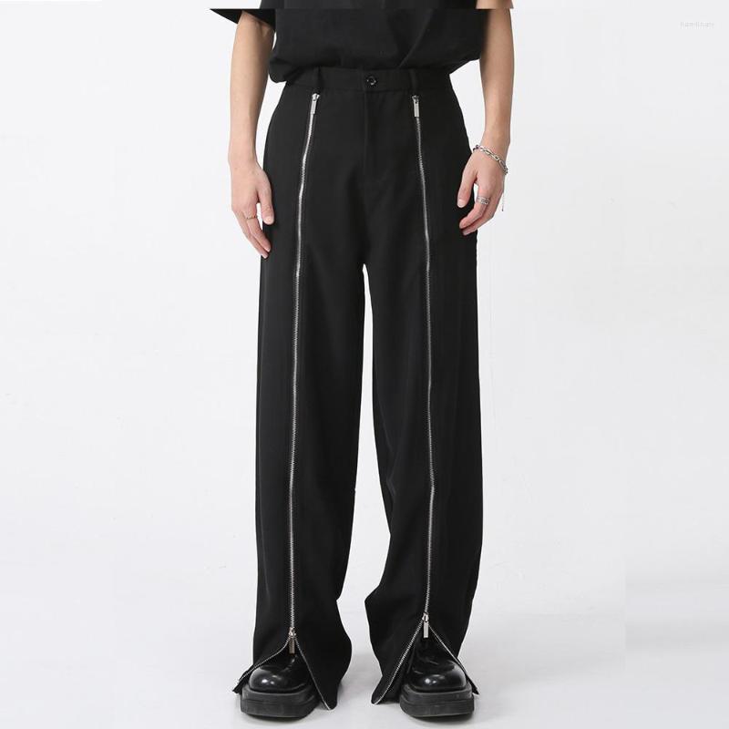 

Men' Pants Male Net Celebrity Black White Dress Men Front Zipper Streetwear Fashion Loose Casual Hippo Hop Straight Suit Trousers, 3402 black