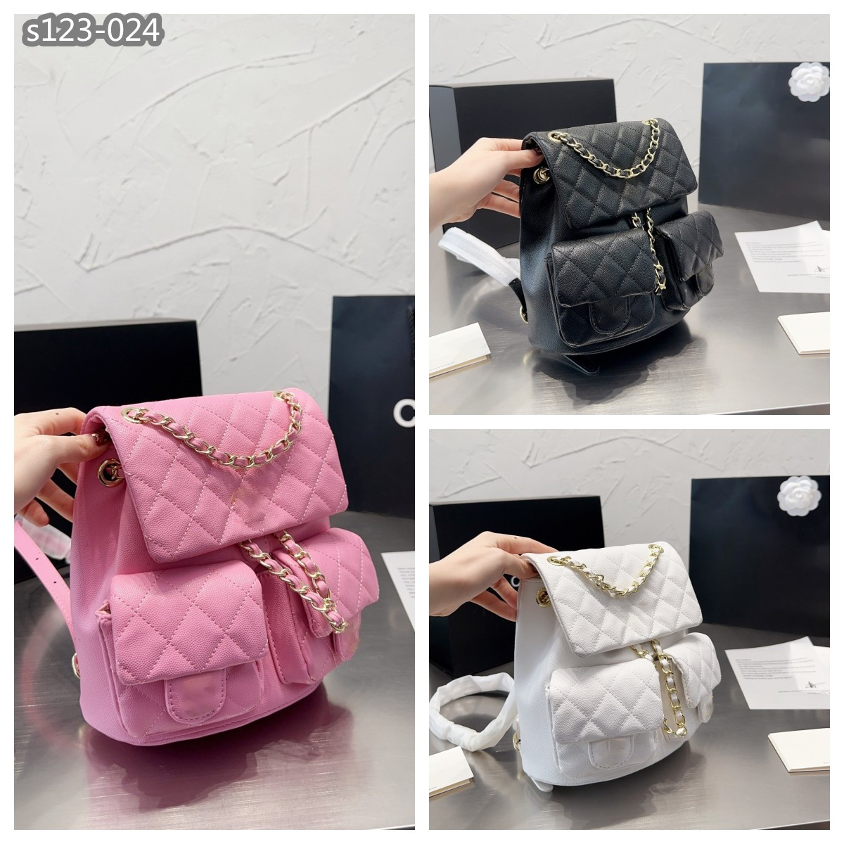 

Channel bag 23P designer cc backpack bag Oil wax skin bag Flap leather Bag 22A quality Women's mens tote crossbody Designer handbags fashion Embossing wallet AS3787, Pink