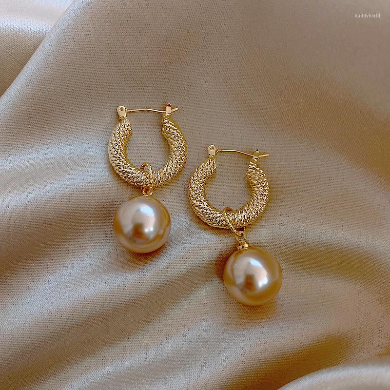 

Dangle Earrings Korean Fashion Golden Pearl Drop Vintage Women Girl Party Dangler Metal Gift Luxury Jewelry Accessories