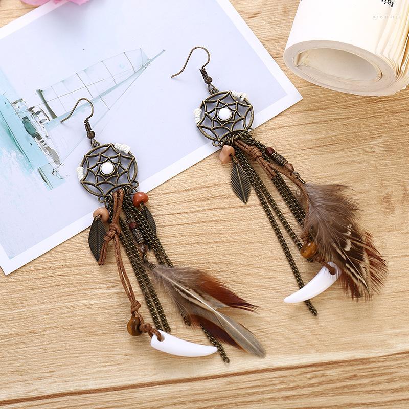 

Dangle Earrings Bohemian Dream Catcher Feather For Women Jewelry Long Tassel Pendant Drop
