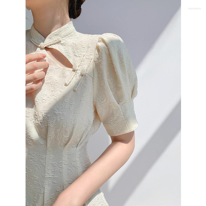 

Ethnic Clothing Qipao Retro Improved White Cheongsam Chinese Style Women's Summer 2023 Dress Short Sleeve Temperament Senior Sense Skirt