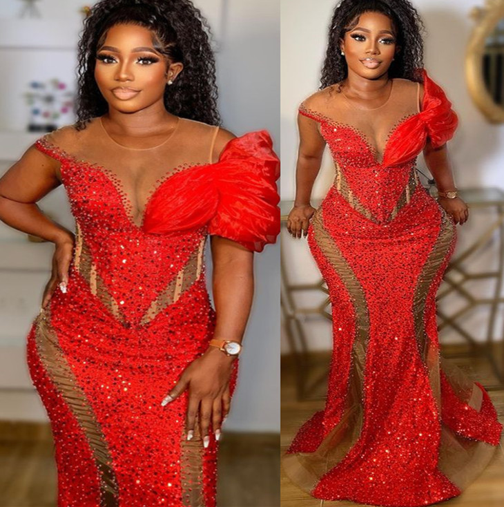 

2023 May Aso Ebi Mermaid Red Prom Dress Beaded Sequined Lace Evening Formal Party Second Reception Birthday Engagement Gowns Dress Robe De Soiree ZJ255, Customize