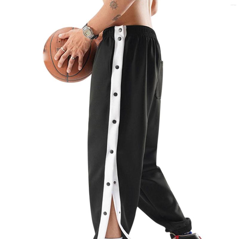 

Men' Pants Button Tear Away Casual Splicing Basketball Training Sweatpants With Pockets Roupas Masculinas Pantalon Homme, Black