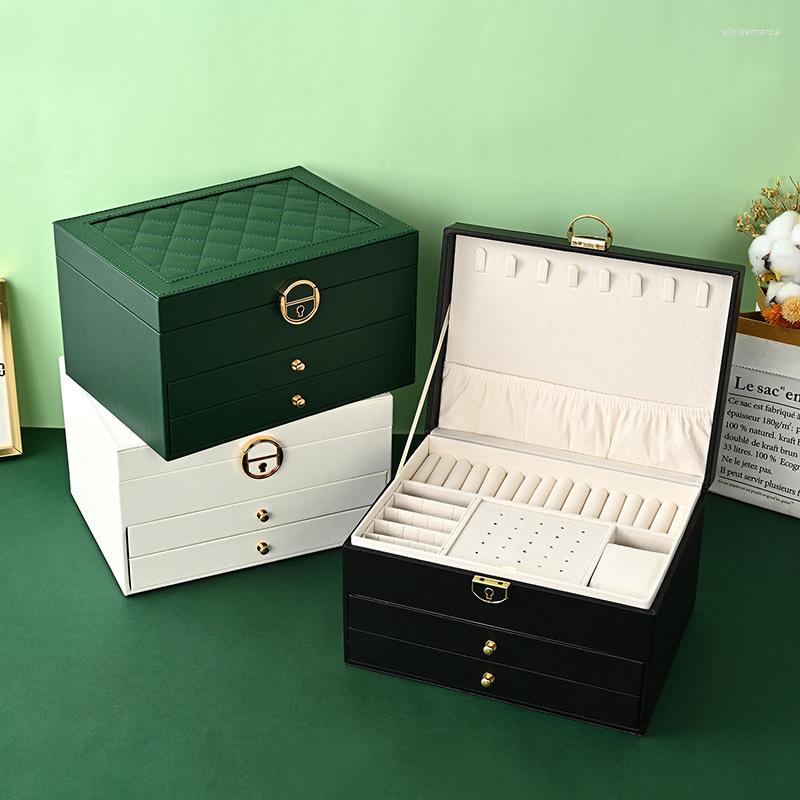 

Jewelry Pouches 3-Layers Organizer Box Leather Large Capacity Boxes Display Case Necklace Earrings Holder Storage
