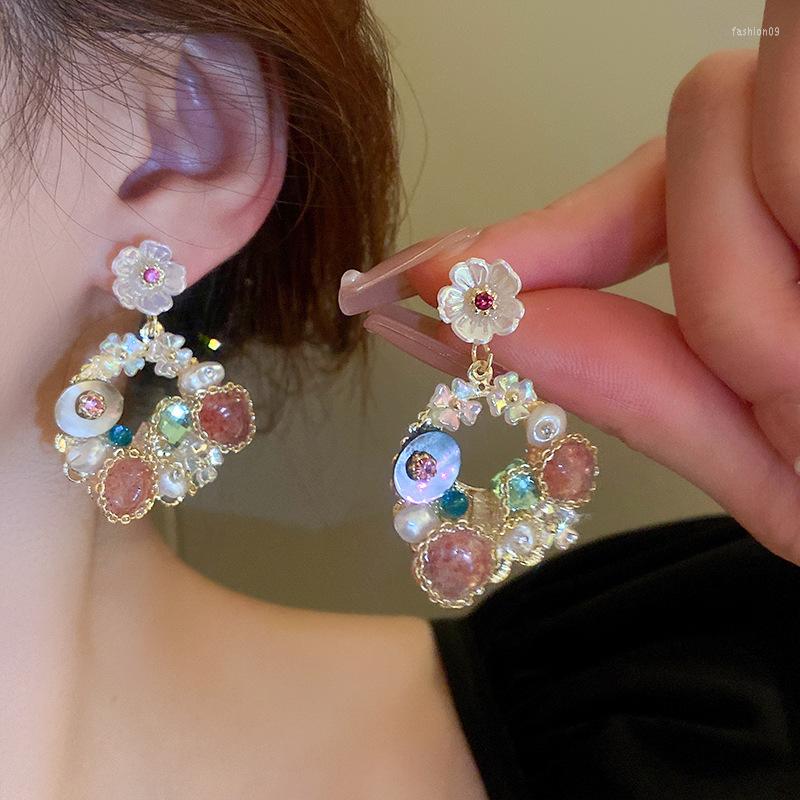 

Dangle Earrings Minar Exaggerated Freshwater Pearl Hollow Out Irregular Pink Natural Stone Shell Earring For Women Jewellery