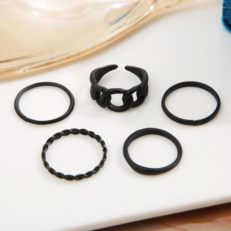 

Cluster Rings Punk Hip Hop Black Hollow Round Chain Ring Set For Women Men Simple Midi Knuckle Joint Finger Gothic Metal Jewelry Gift