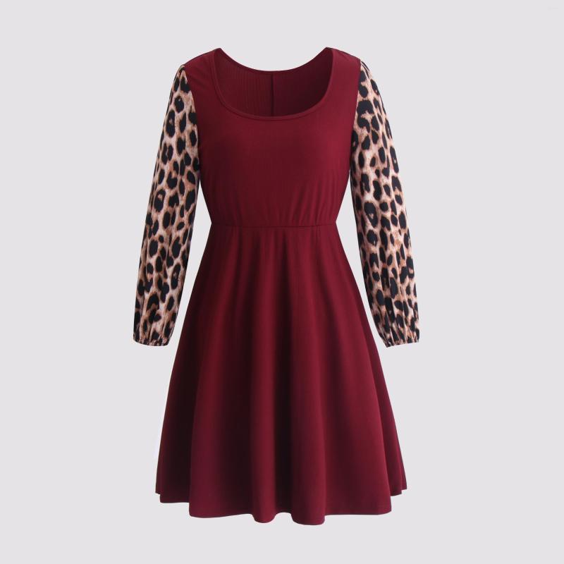 

Plus Size Dresses Elegant Midi Dress For Women 2023 Autumn Winter Leopard Long Sleeve Wine Red Black Casual Large Clothing