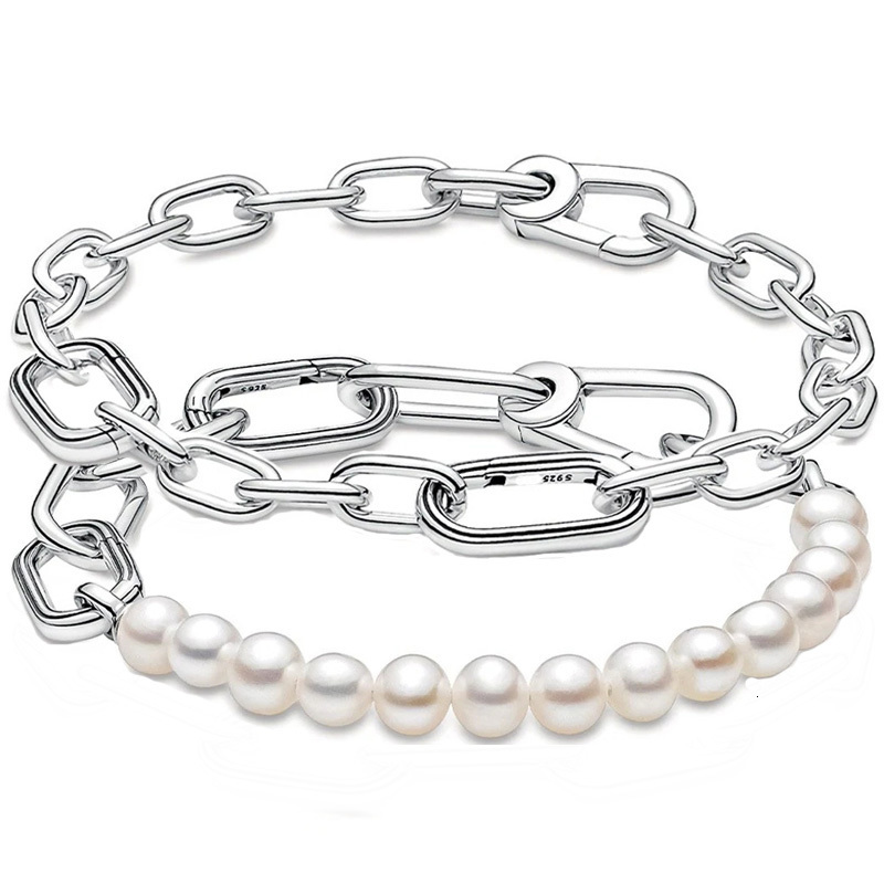 Chaîne Original petite poire de culture d'eau douce lien chaîne Bracelet 925 en argent Sterling Bracelet Fit Europe perle charme bijoux à bricole