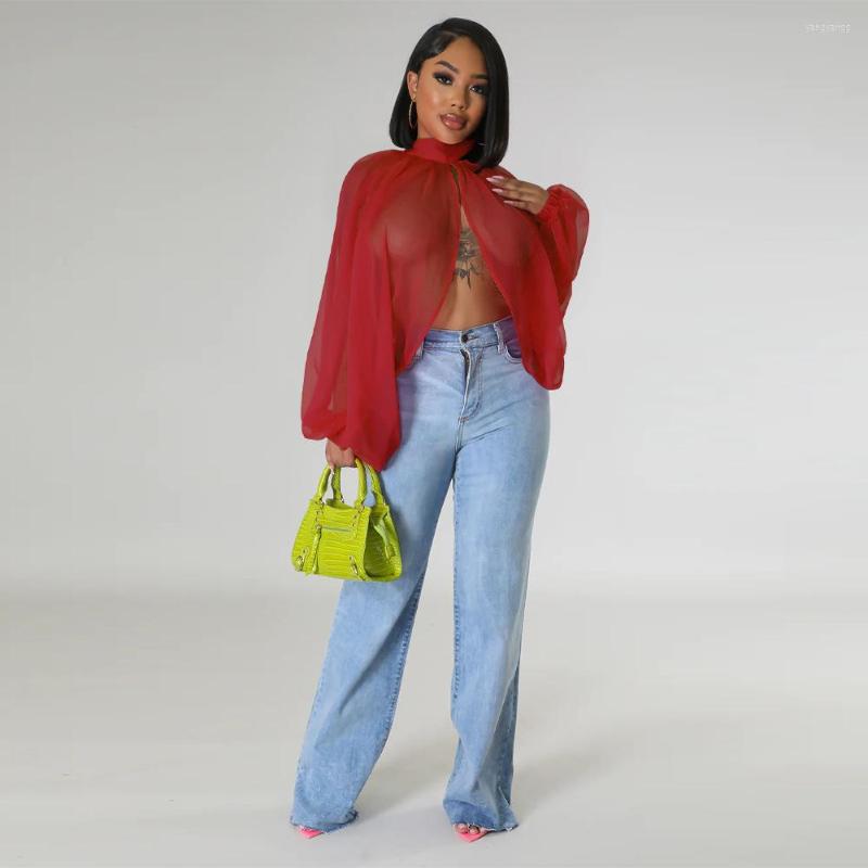 

Women' Blouses Gotoola 2023 Women' Summer Shawl Lace-up Backless Solid Color Chiffon Shirt Sexy See-through Round Neck Long Sleeve Top, White