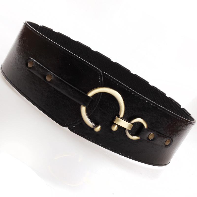 

Belts Leather Women Fashion Classic Dress Wide Belt Hook Buckle For Jeans Retro Waistbands Student StrapBelts, Black
