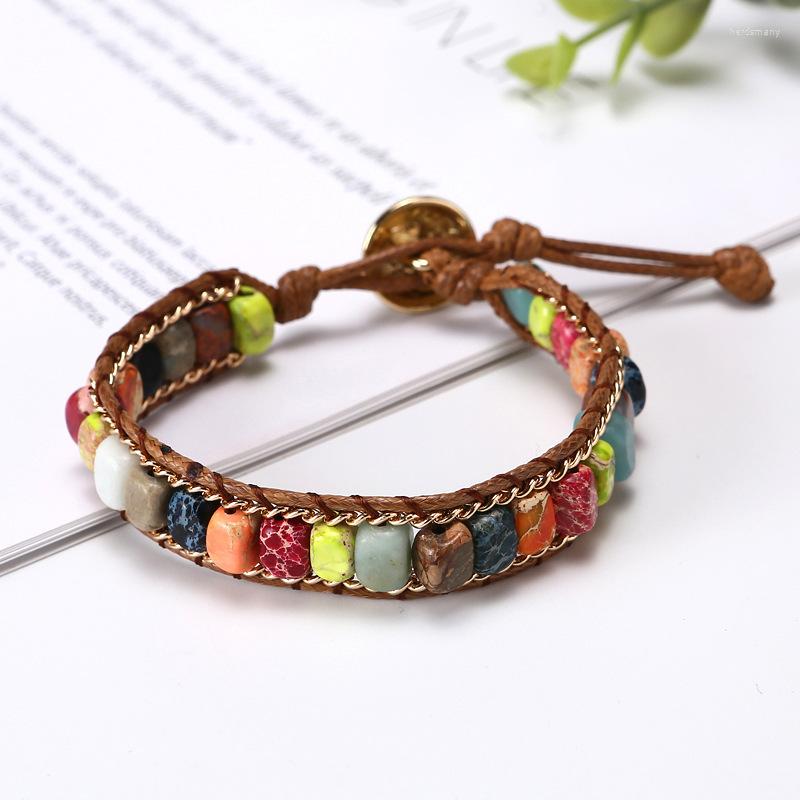 

Link Bracelets Vintage Ethnic Natural Emperor Stone Bracelet For Women Men Bohemia Handmade Woven Charm Healing Yoga Jewelry Gift