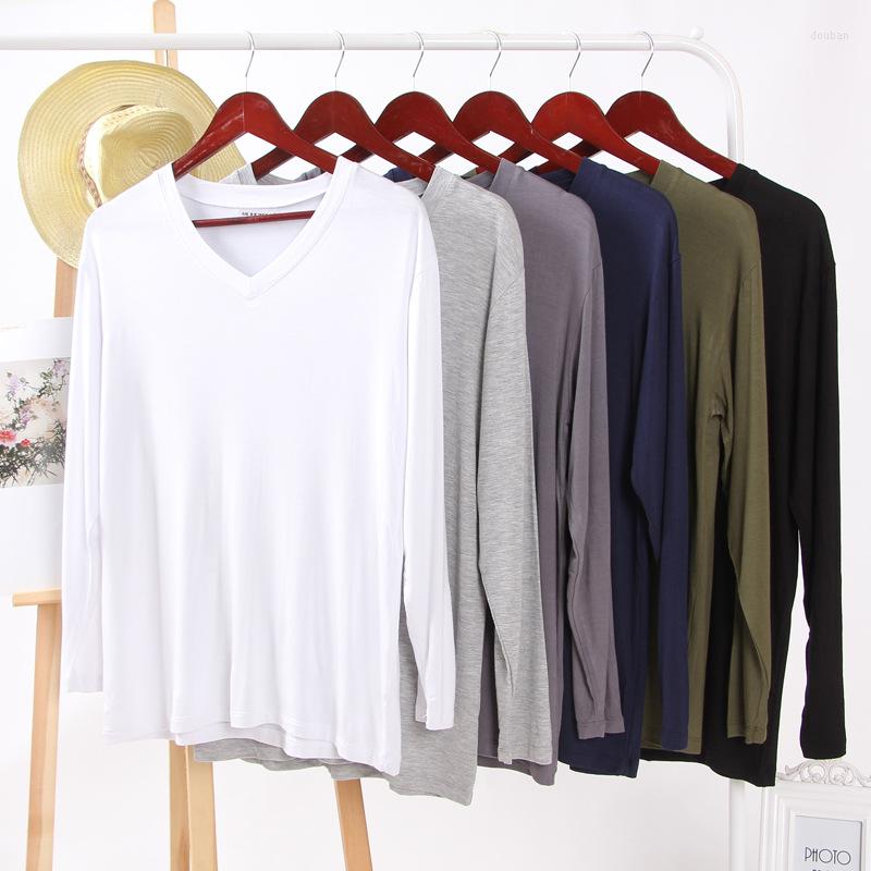 

Men's Sleepwear Spring And Summer Men's T-shirt Modal Solid Color V-neck Long-sleeved Bottoming Shirt Pajamas Simple Home Service Sleep, 01