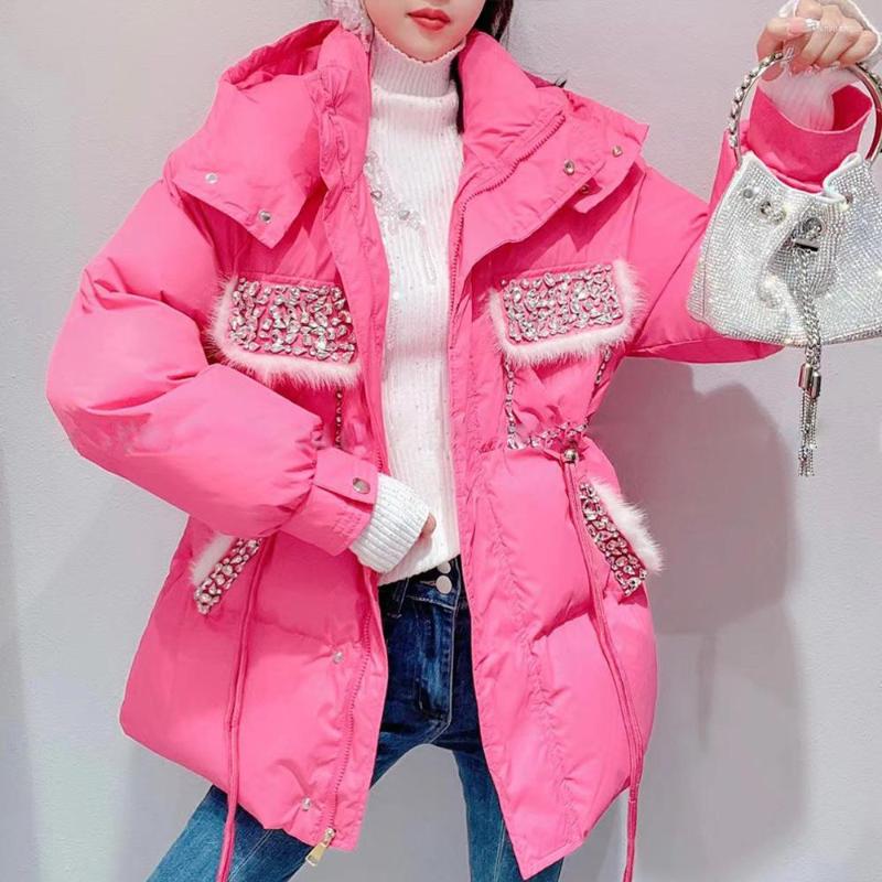 

Women's Trench Coats Sweet Cotton-Padded Coat For Women 2023 Winter Korean Style Heavy Rhinestone Pocket Slimming Warm Down Cotton Jacket, Black