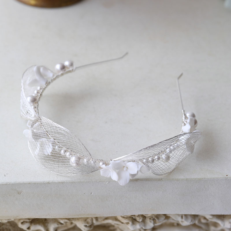 

Silver Color Wires Bridal Tiara Headband Ceramic Flower Women Headpiece Wedding Hair Crown Pageant Headdress