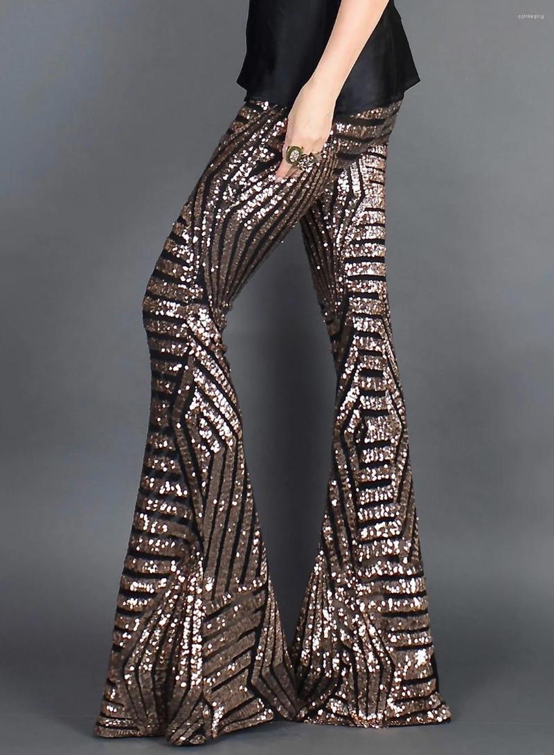 

Women' Pants Fashion Bell Bottoms Women Sequin Flare Black High Waist Bling Glitter Shiny Wide Leg Trousers Disco Dance Sexy Streetwear