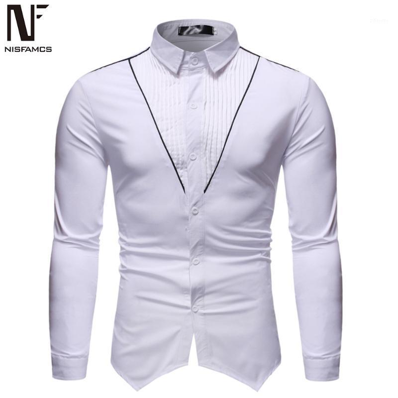 

Men' Dress Shirts Novelty Hem Male Tuxedo White Shirt Party Wear Solid Color Europe Style Gentleman Dinner Blusa Turn-down Collar Man Tops