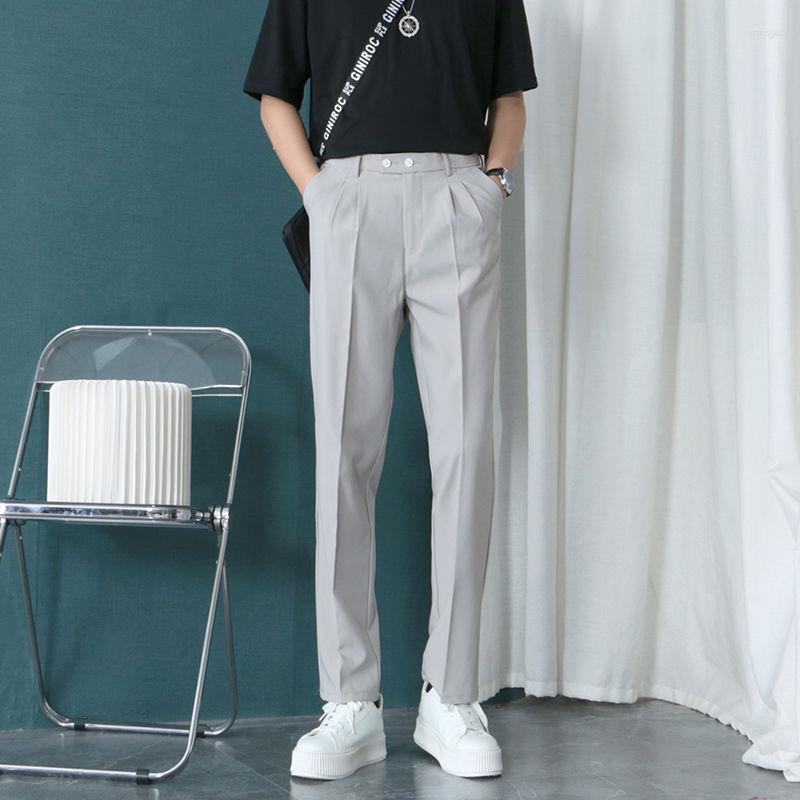 

Men' Pants Summer Stretch Ankle-Length Suit Men Thin Business Elastic Waist Solid Color Slim Casual Formal Office Trousers Male H2, Heise