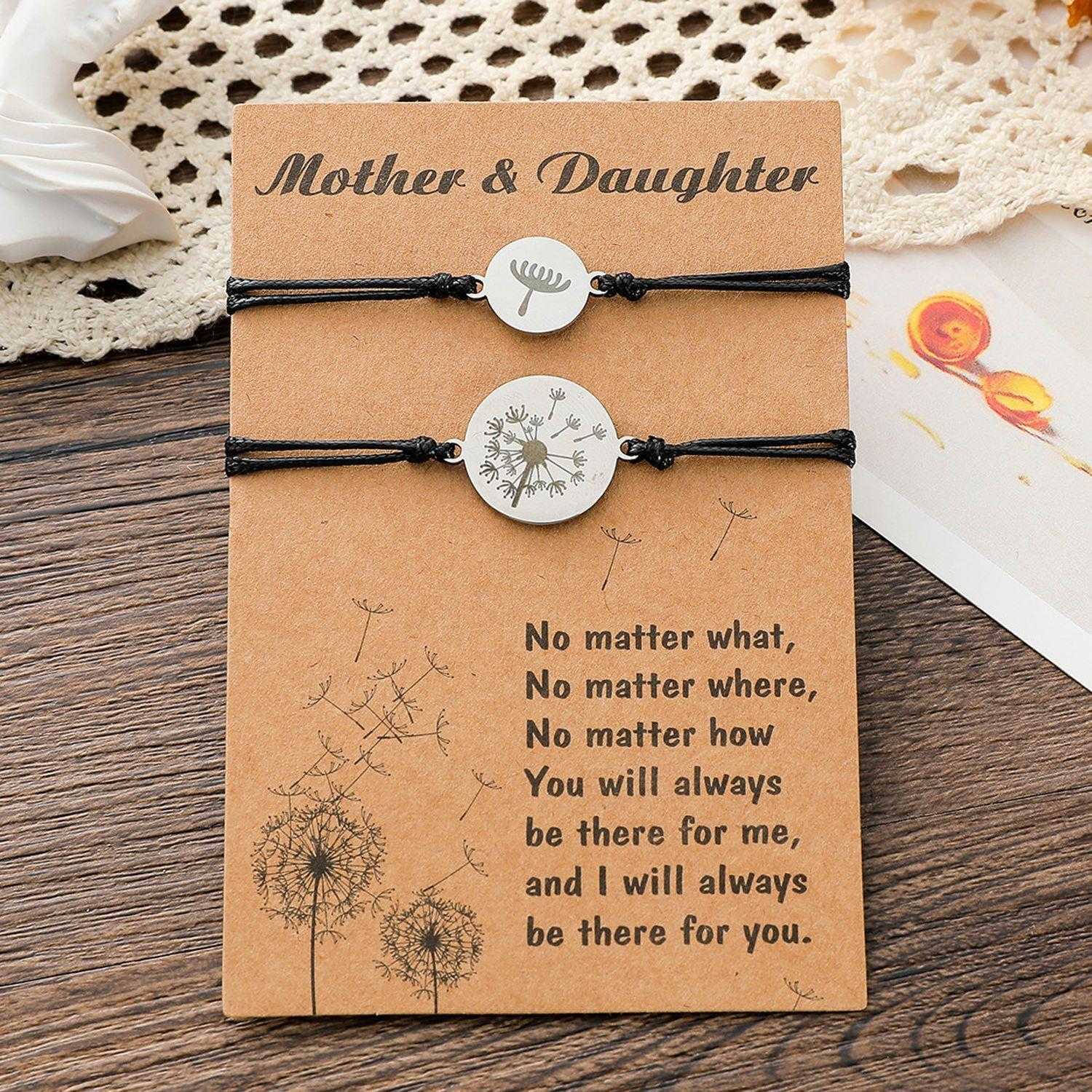 

Creative Wax Line Woven Bracelet Personality Stainless Steel Dandelion Mother And Daughter Card Ornament