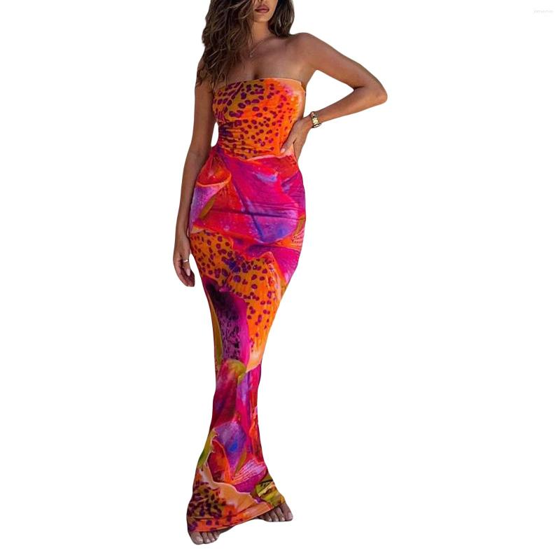 

Casual Dresses Summer Wrapped Hip Tube Women Leopard Printed Off Shoulder Backless Long Dress Sexy Party Clubwear, Red