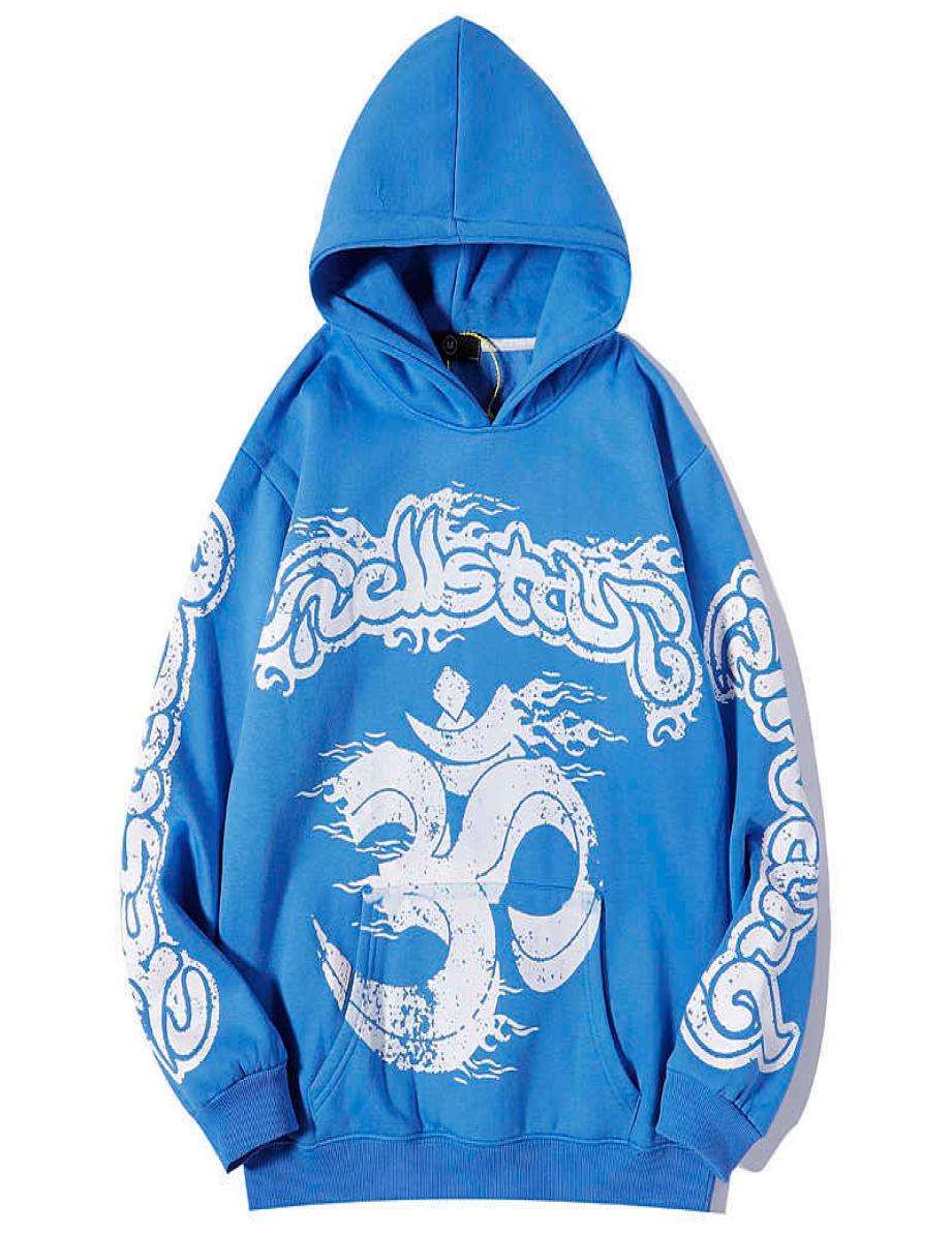 

High Street Hellstar Fleece Mens Hooded Hoodies Harajuku Stranger Things Oversize Loose Sweatshirts Loose Hip Hop Hoody H10092250108, Blue