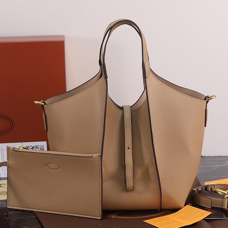 

Large Capacity Tote Bag Bucket Vegetable Basket Fashion Women Shoulder Bags Cowhide Leather Travel Shopping Handbags Gold Hardware Removable Strap Zipper Purse, Brown