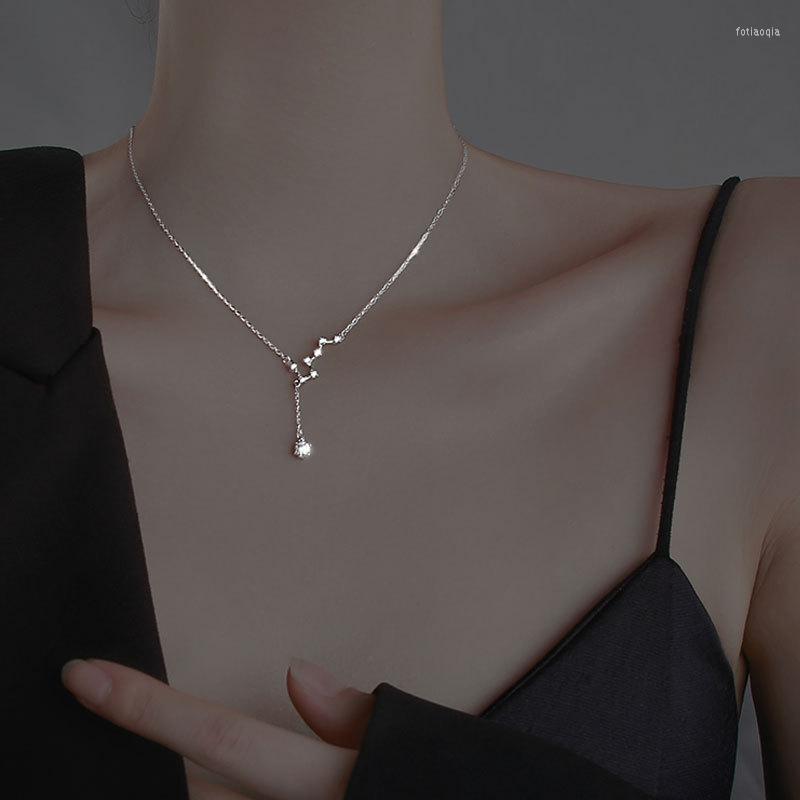 

Chains Yachu Fashion Silver Color Star Charm Necklace For Women Big Dipper Pave CZ Tassel Clavicle Chain Necklaces Party Jewelry