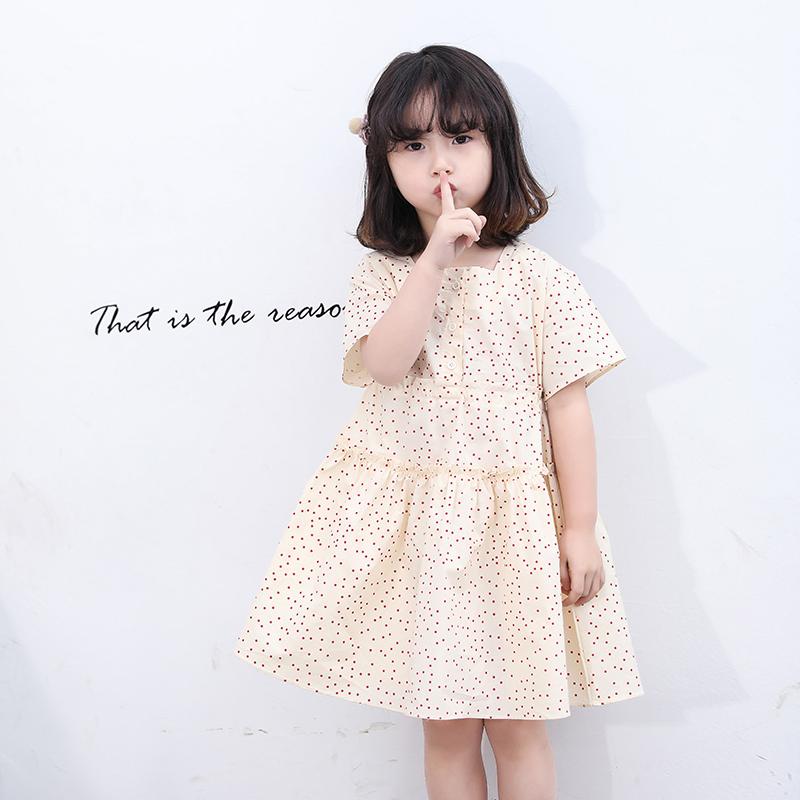 

Girl Dresses Girl's Baby Princess Dot Dress Cotton Infant Toddler Summer Button Vestido Short Sleeve Clothes 1-7Y, Orange