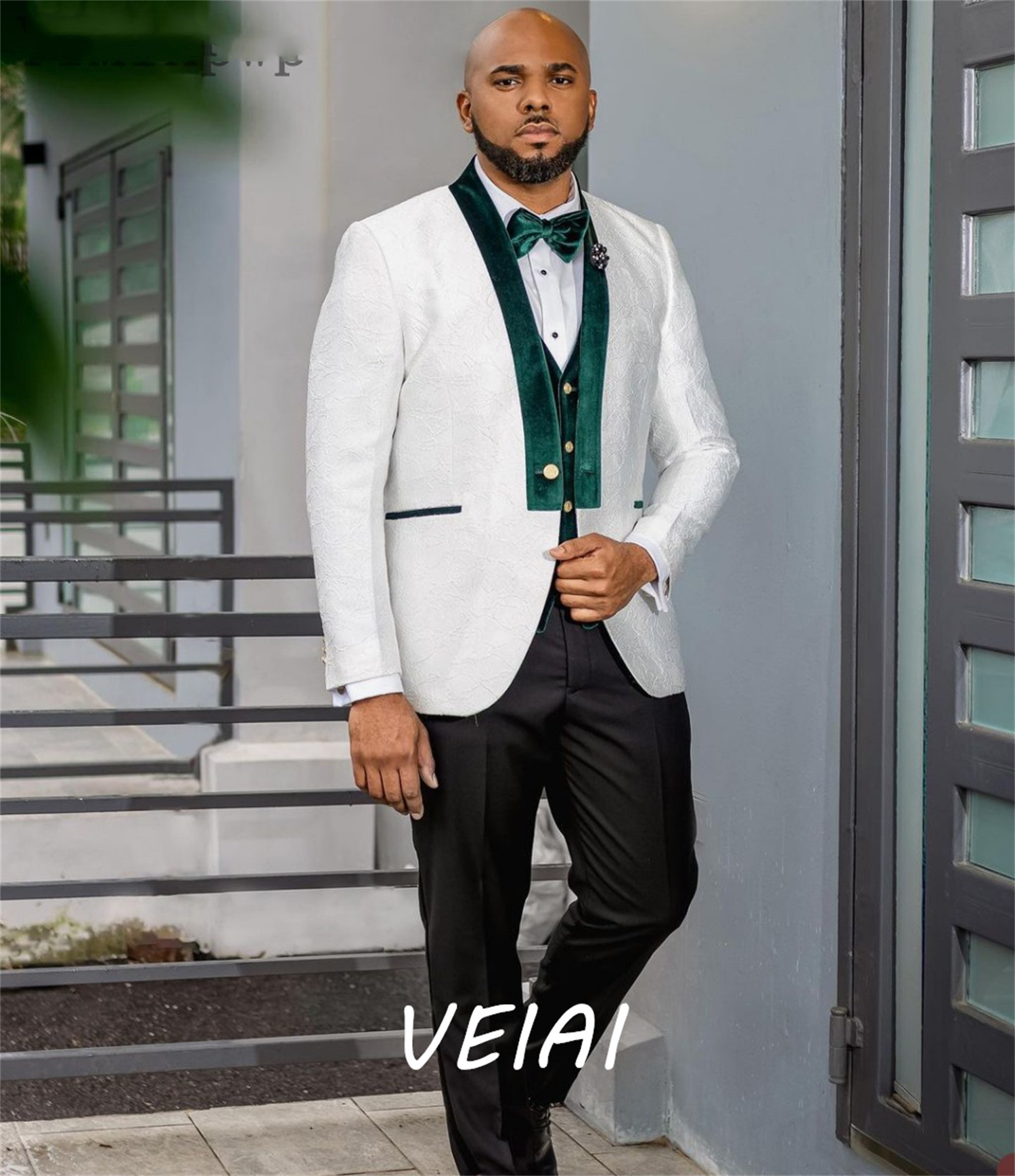 

Men's Suits Blazers in White Suits for Men 3 Pieces Green Velvet Blazer Sets Wedding Groom Wear Costume Homme Mariage smoking hombre elegante 230509, Picture style5
