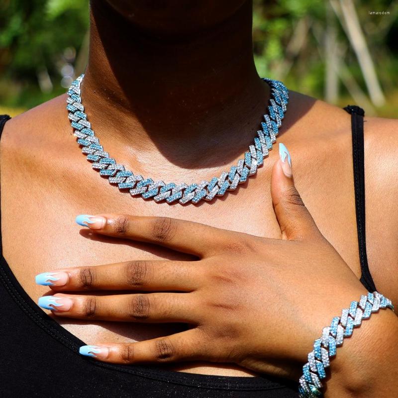 

Chains Fashion Blue Crystal Iced Out Chain Cuban Necklace For Women Hip Hop Bling Miami Link Necklaces Rapper Jewelry Gift