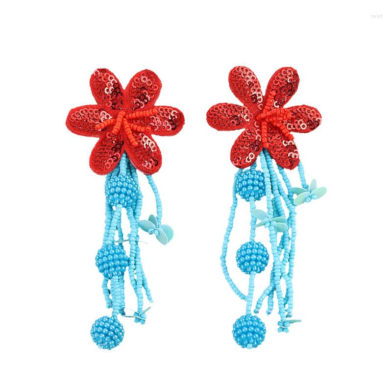 

Stud Earrings Fringe Hand Knitting Sequins Flower Rice Ball Simple Personality Bohemia Geometry Alloy Bead