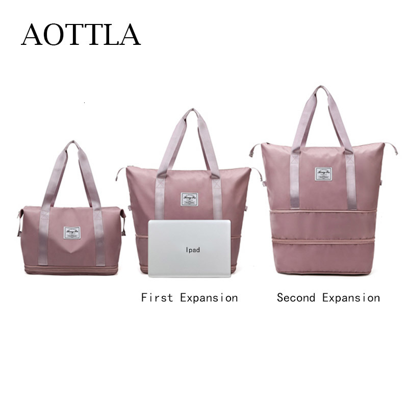 

Duffel Bags AOTTLA Travel Bag Women Shoulder Bag Quality Casual Handbag Double Zipper Expansion Bag Large Female Bag Fashion Luggage Bag 230509, Black