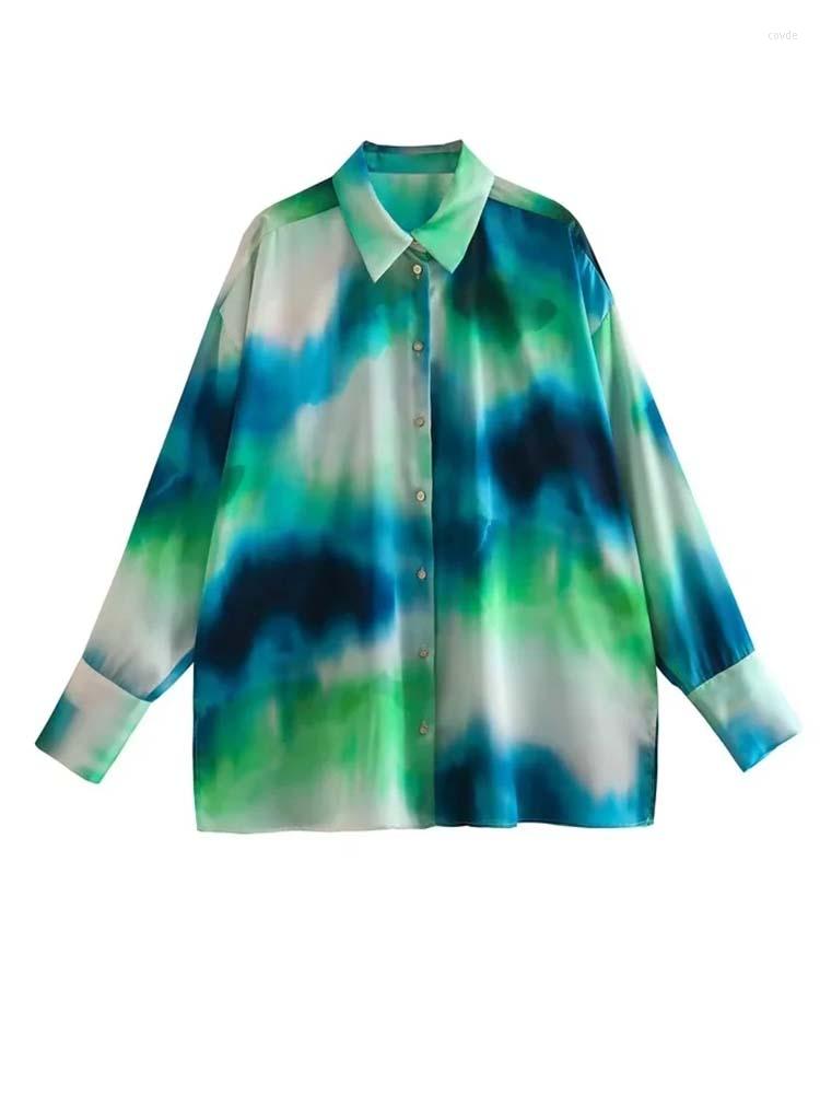 

Women's Blouses Print Shirt Women Tie-Dye Button Up Shirts For Summer 2023 Loose Top Female Long Sleeve And Woman