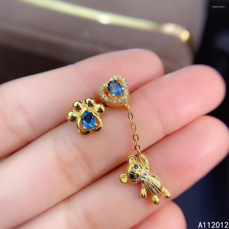 

Stud Earrings KJJEAXCMY Fine Jewelry 925 Silver Natural Blue Topaz Girl Luxury Beer Asymmetry Ear Support Test Chinese Style