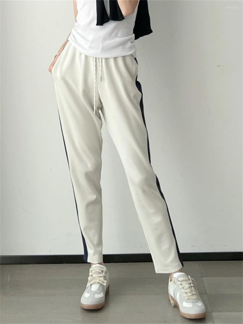 

Women's Pants Women's Pencil Sweatpants Drawstring Elastic Waist Casual 2023 Spring Summer Side Stripes Female Long Trousers For Sports, Begie