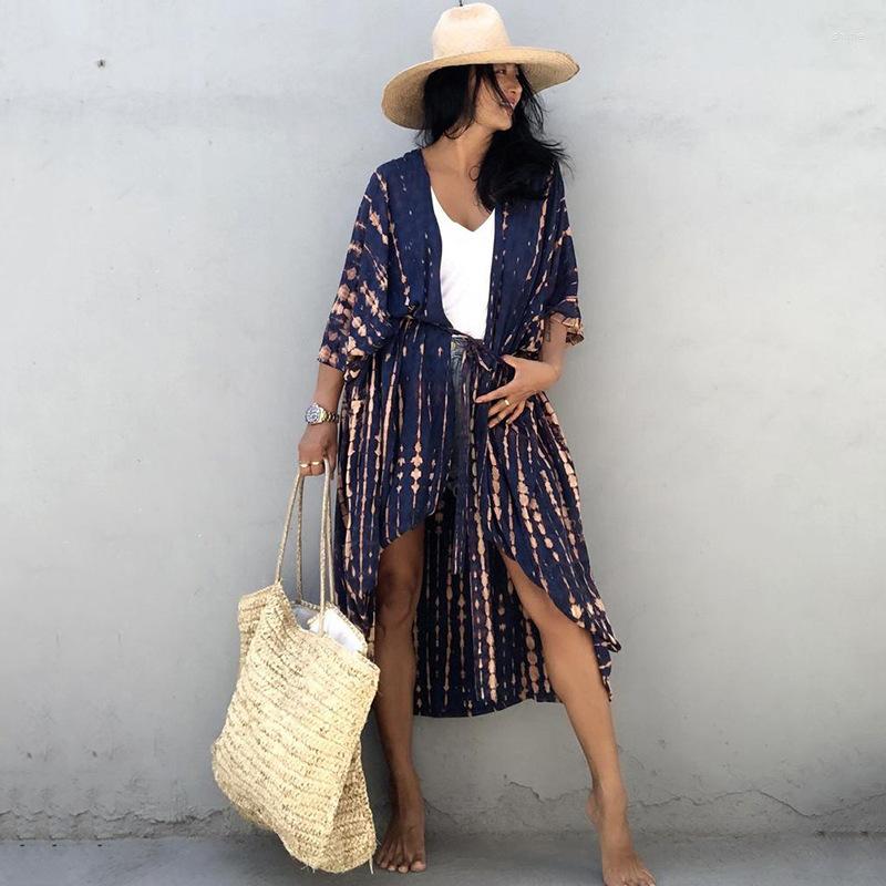 

Women's Swimwear Beach Cover Ups For Women Black Tie Dye Kimono Swimsuit Cape Summer Dress 2023 Beachwear Outfits Sales, Col-5