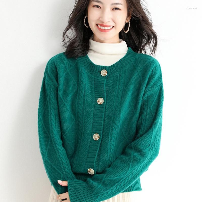 

Women' Knits Women Sweaters Autumn Winter Cashmere Argyle Pattern O-Neck Single Breasted Female Fashion Casual Loose Soft Warm Knit Blouse