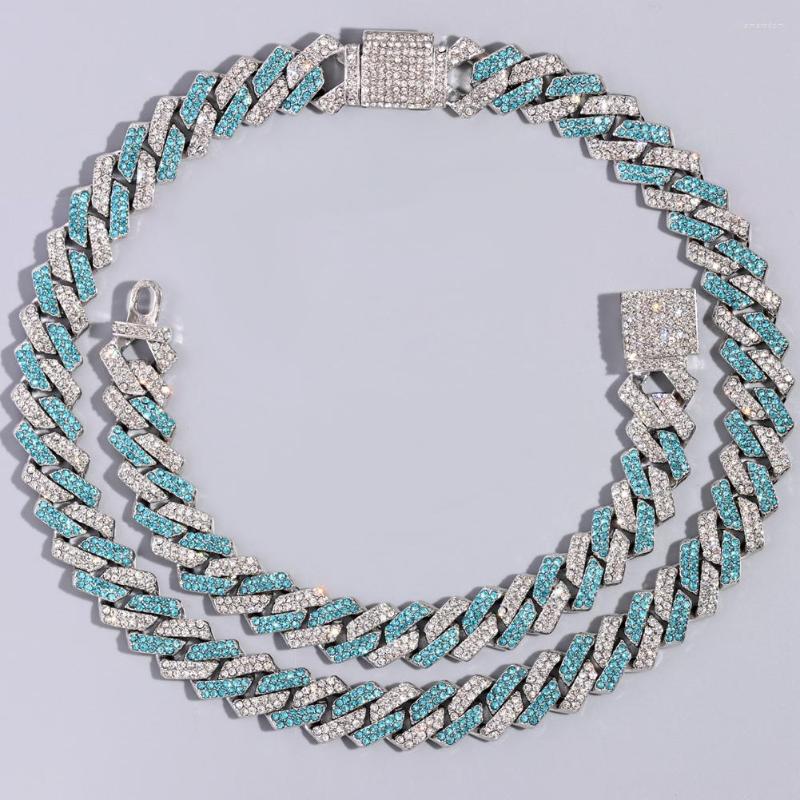 

Chains Iced Out Cuban Link Chain Blue Necklace For Men Women 14mm Rhombus Prong Miami Choker Necklaces Hip Hop Birthday Jewelry