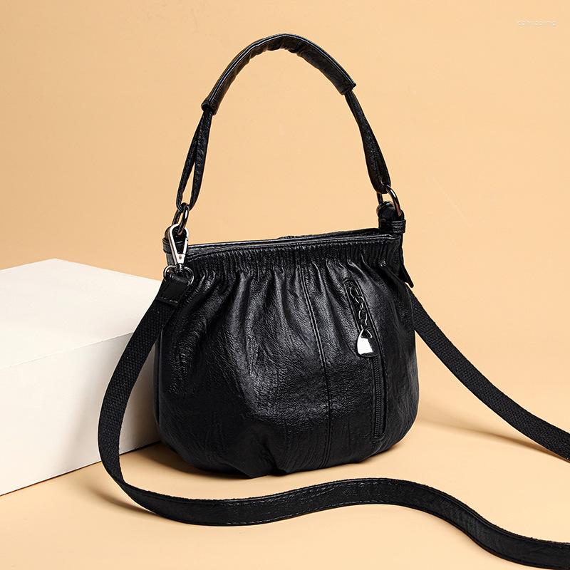 

Evening Bags Luxury Soft Leather Women Messenger Shoulder Handbags And Purses 2023 Multi-pocket Crossbody Mommy Bag Ladies Sac, Black