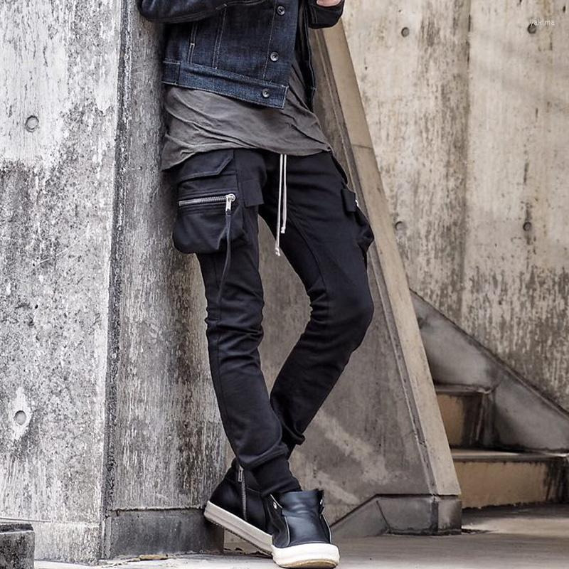 

Men' Pants High Street Patched Hip-hop RO Bend Zipper Work Men' Casual Trousers Streetwear Techwear Drawstring, Black