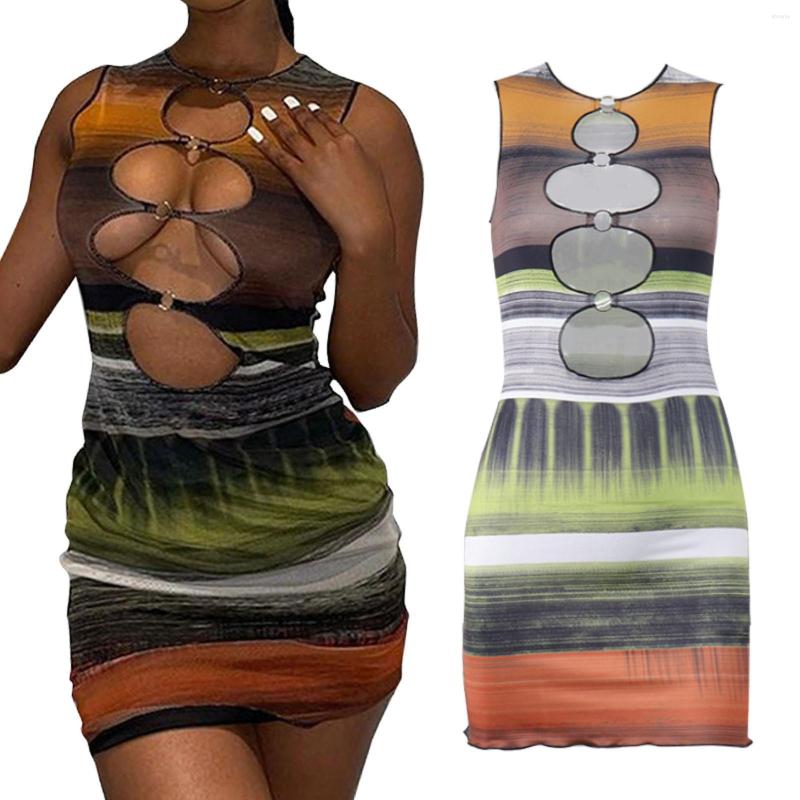 

Casual Dresses Women' Hollow Out Print Slim Sexy Dress Mid Waist Short Sleeveless Buttock Bag, Black