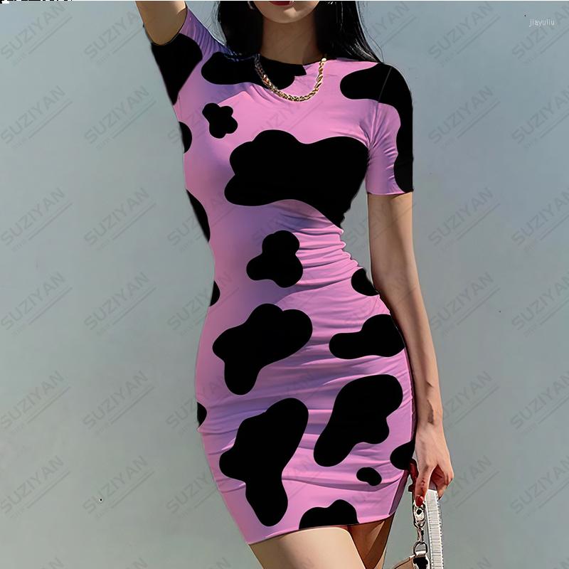 

Casual Dresses Summer Sexy Women' Short Sleeve Round Neck Dress Personalized Leopard Pattern Spot 3D Print Beach Hawaii Slim Fit, Smtpml1183tsds