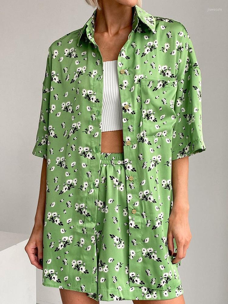 

Women's Sleepwear Linad Print Women's Home Clothes 2 Piece Sets Loose Short Sleeve Pajamas Female Casual Night Suits With Shorts Spring