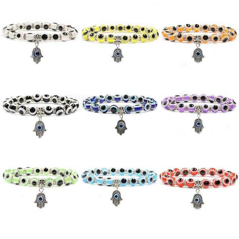 

Devil Eye Evil Palm Strands Pendant Bracelet Beaded Stretch For Women