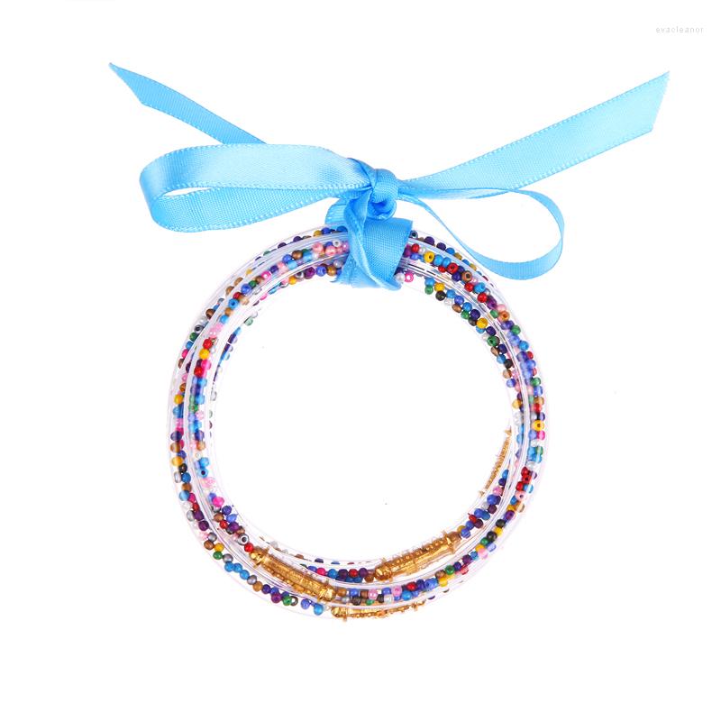 

Bangle 5PCS/Set Sweet Beads Jelly Bangles Glitter Filled Stack Silicone Bracelet For Female Pure Life Friendship Bracelets