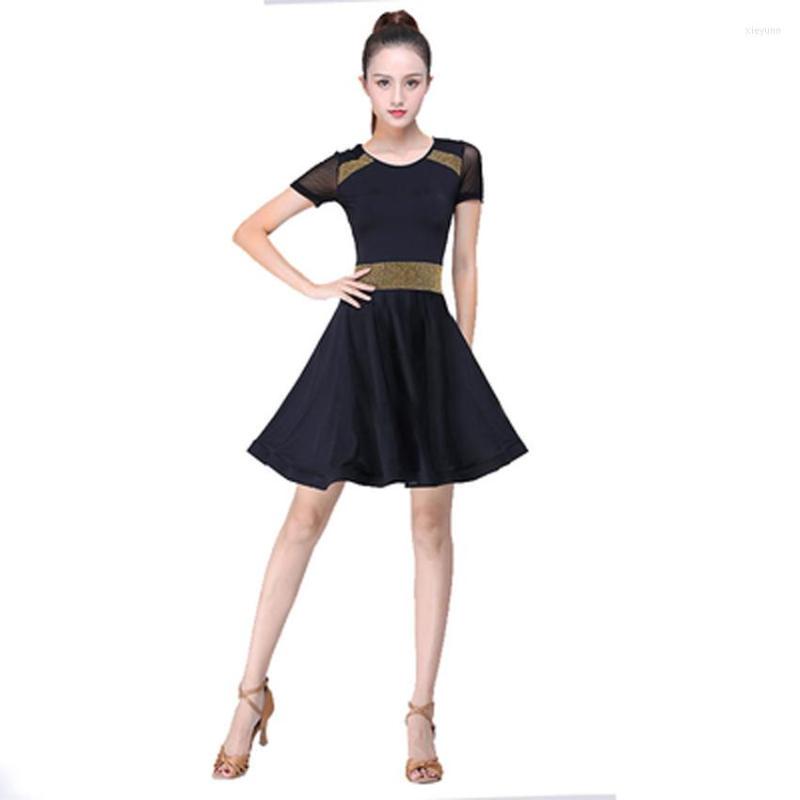 

Stage Wear Dance Adult Female Dress Practice Clothes 2023 Summer Short-sleeved Sexy Latin Costume Performance, Black02