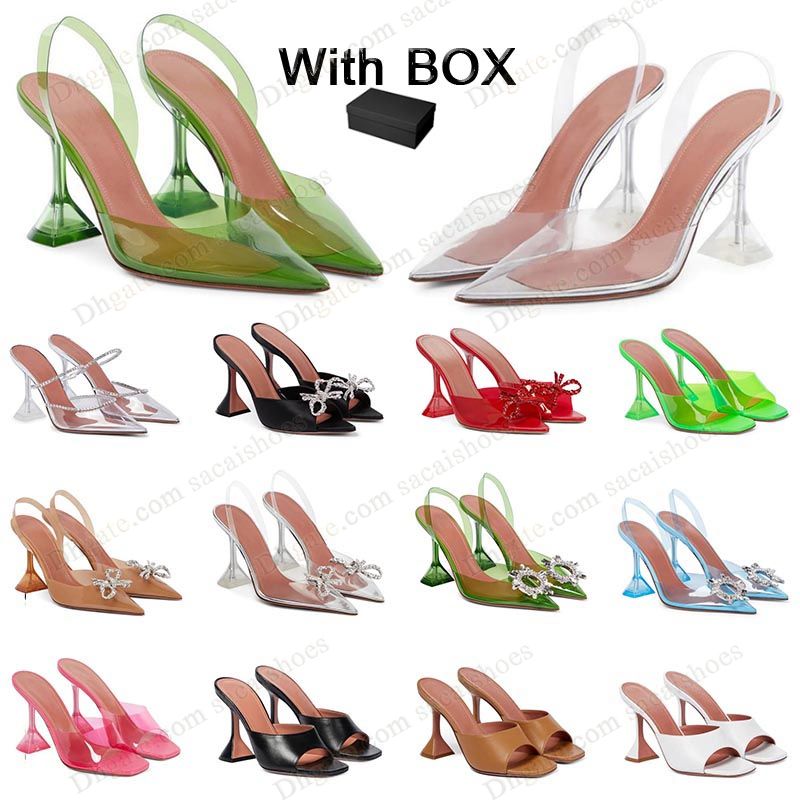 

famous Women Amina Muaddi Begum High Heels Sandals Shoes Bow Crystal-Embellished Buckle Pointed Toesl Sunflower transparent Sandal Summer lady party Dress Shoes, 3 (3)